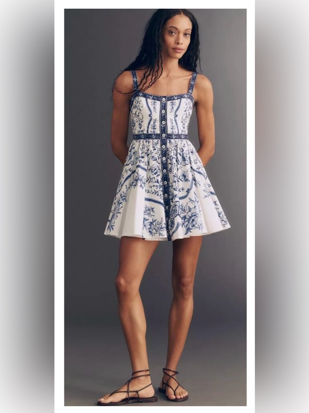 NWT FARM RIO Medium Porcelain Garden Blue White Cotton Mini Dress